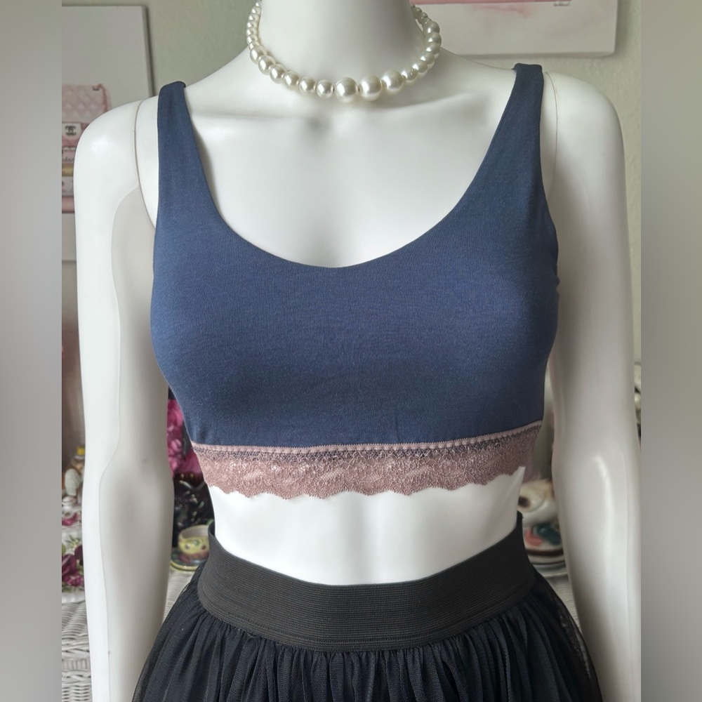 ThirdLove Bralette Pullover Stretchy Non Padded Lace Trim in Blue Size XS NWT